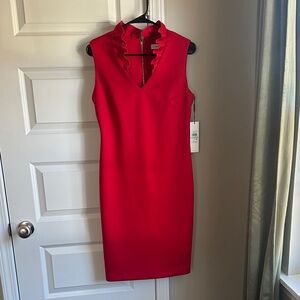 Calvin Klein Vibrant Red Ruffled Midi Dress